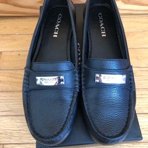 Coach Opal Black Leather Logo loafers- slip ons